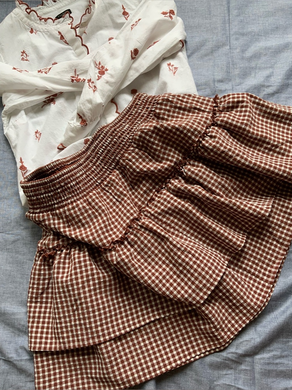 Sienna Sky Brown Gingham Tiered Smocked Mini Skort Skirt - Picture 2 of 7
